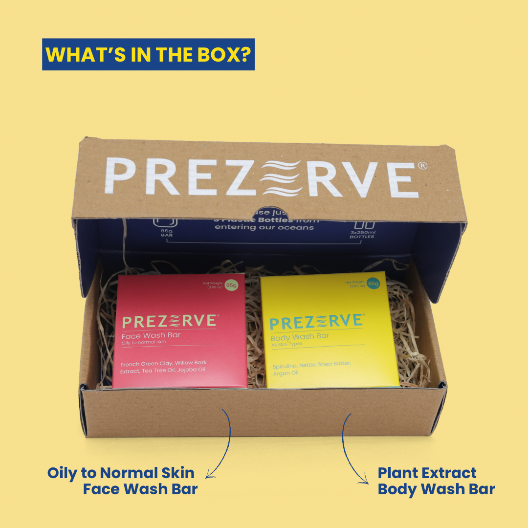 Prezerve Oily to Normal Skin Face & Plant Extract Body Wash Bars Combo | Vegan