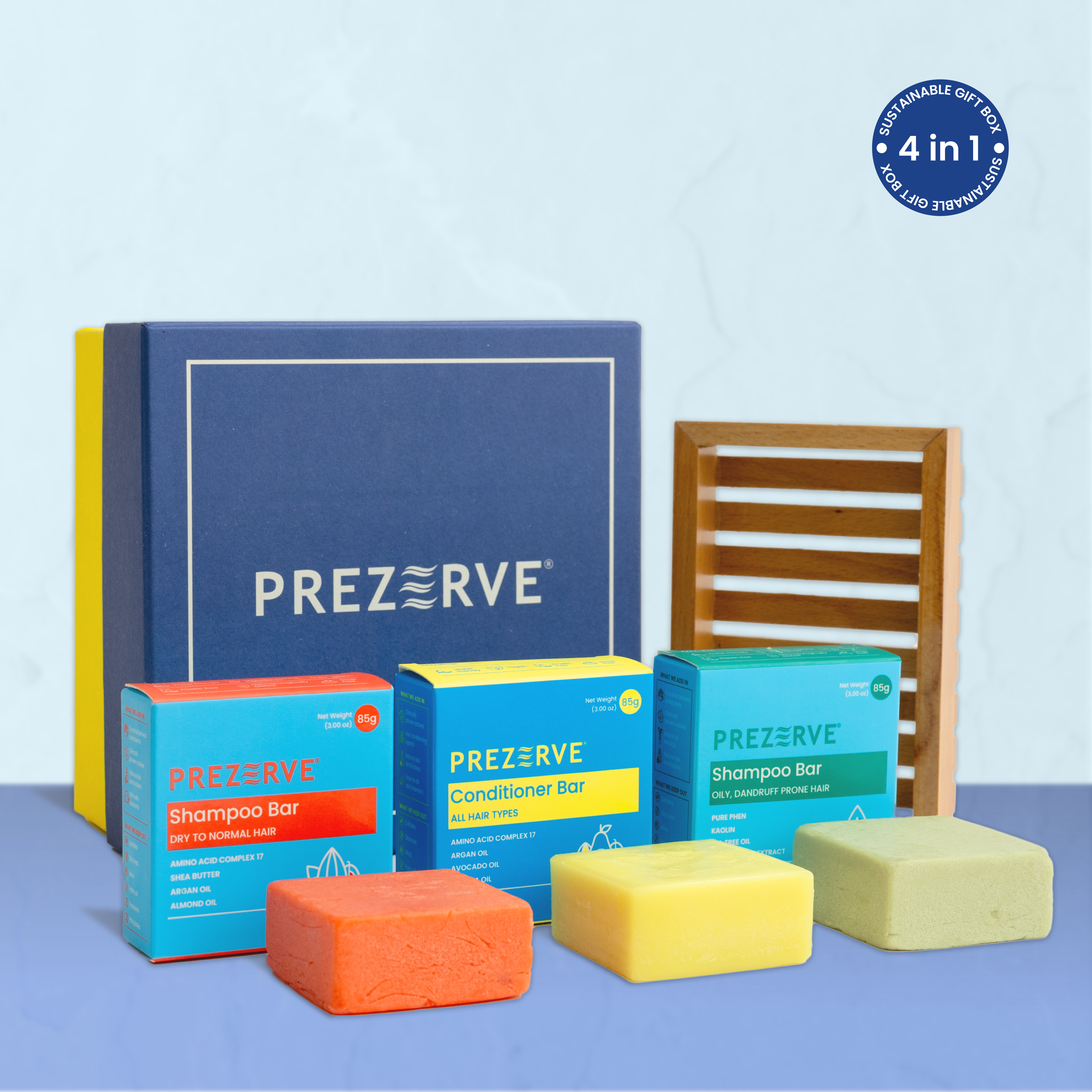 Prezerve Bestseller Gift Set with Shampoo, Conditioner and Bamboo Dish