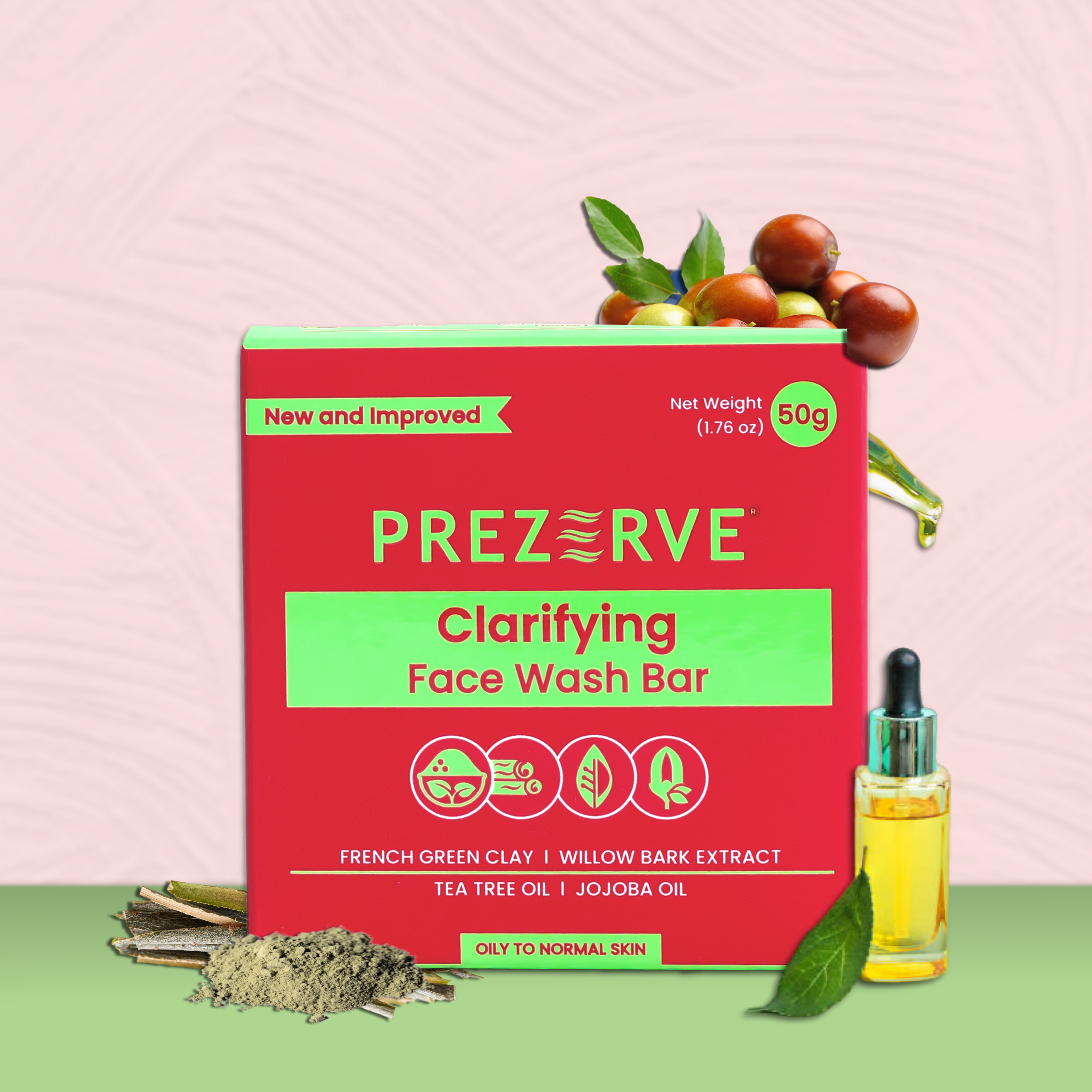 Prezerve Clarifying Face Wash Bar for Oily Skin-Gentle and pH Balanced