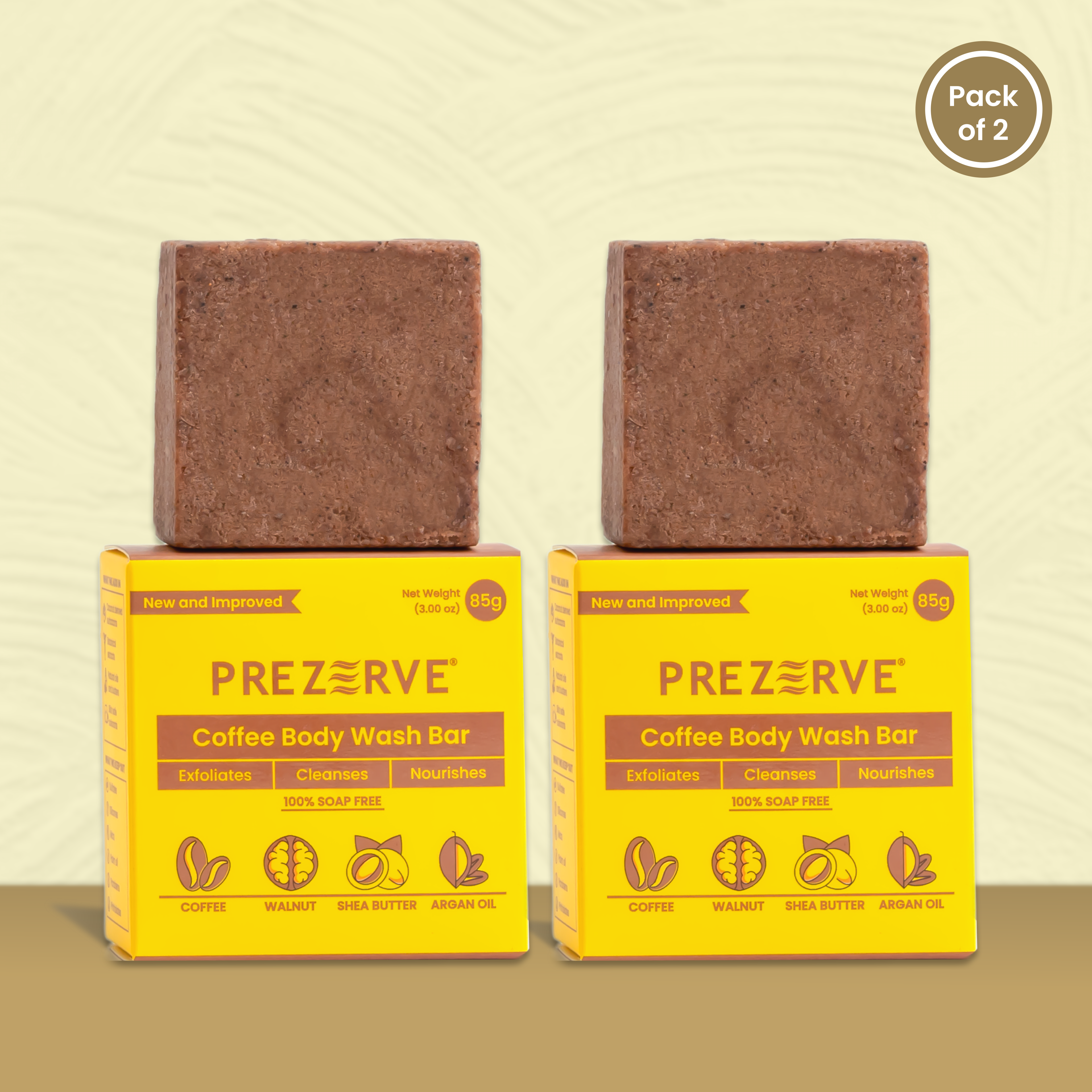 Prezerve Exfoliating Body Wash Bars with Coffee and Walnut (Pack of 2)