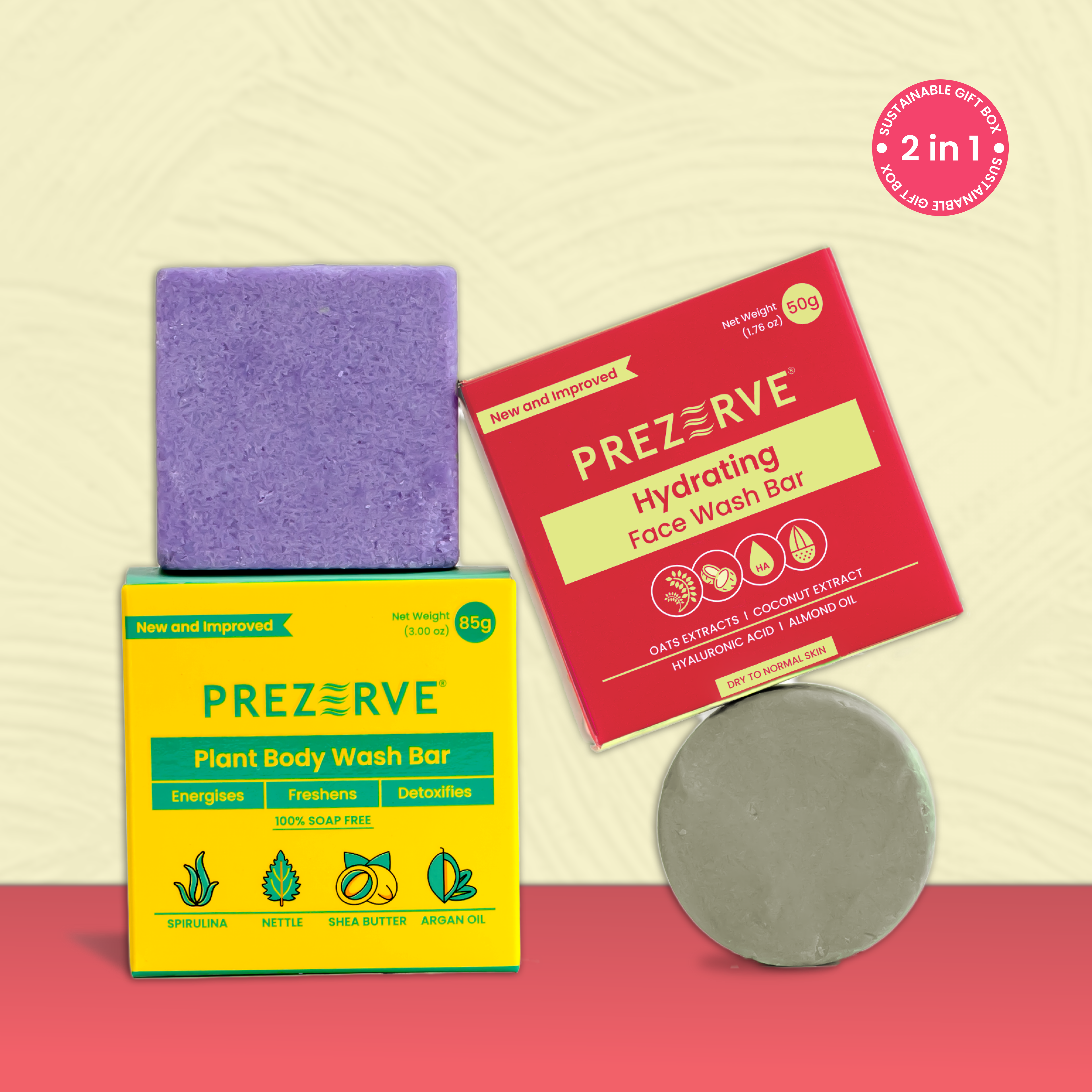 Prezerve Dry Skin Face Wash & Plant Extract Body Wash Bars (Pack of 2)