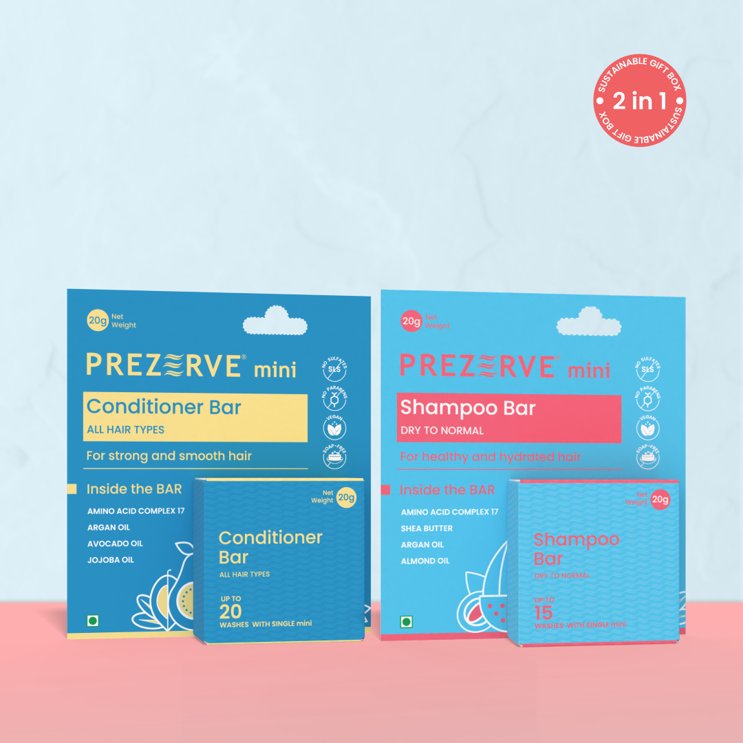 Prezerve Mini Hydration Combo- Shampoo & Conditioner Bars for Dry Hair