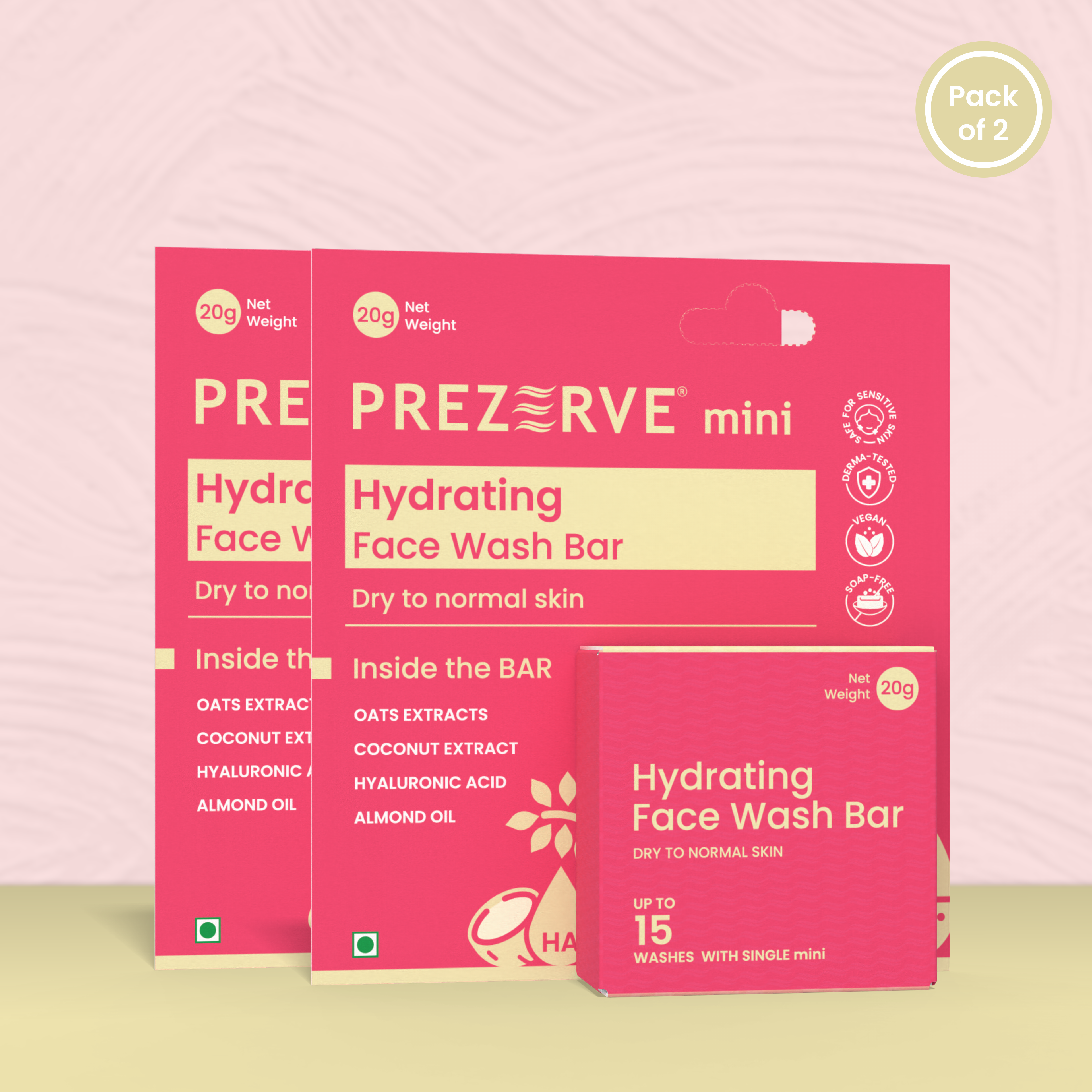 Prezerve Bestselling Mini Hydrating Facewash Bar - Dry Skin,Pack of 2