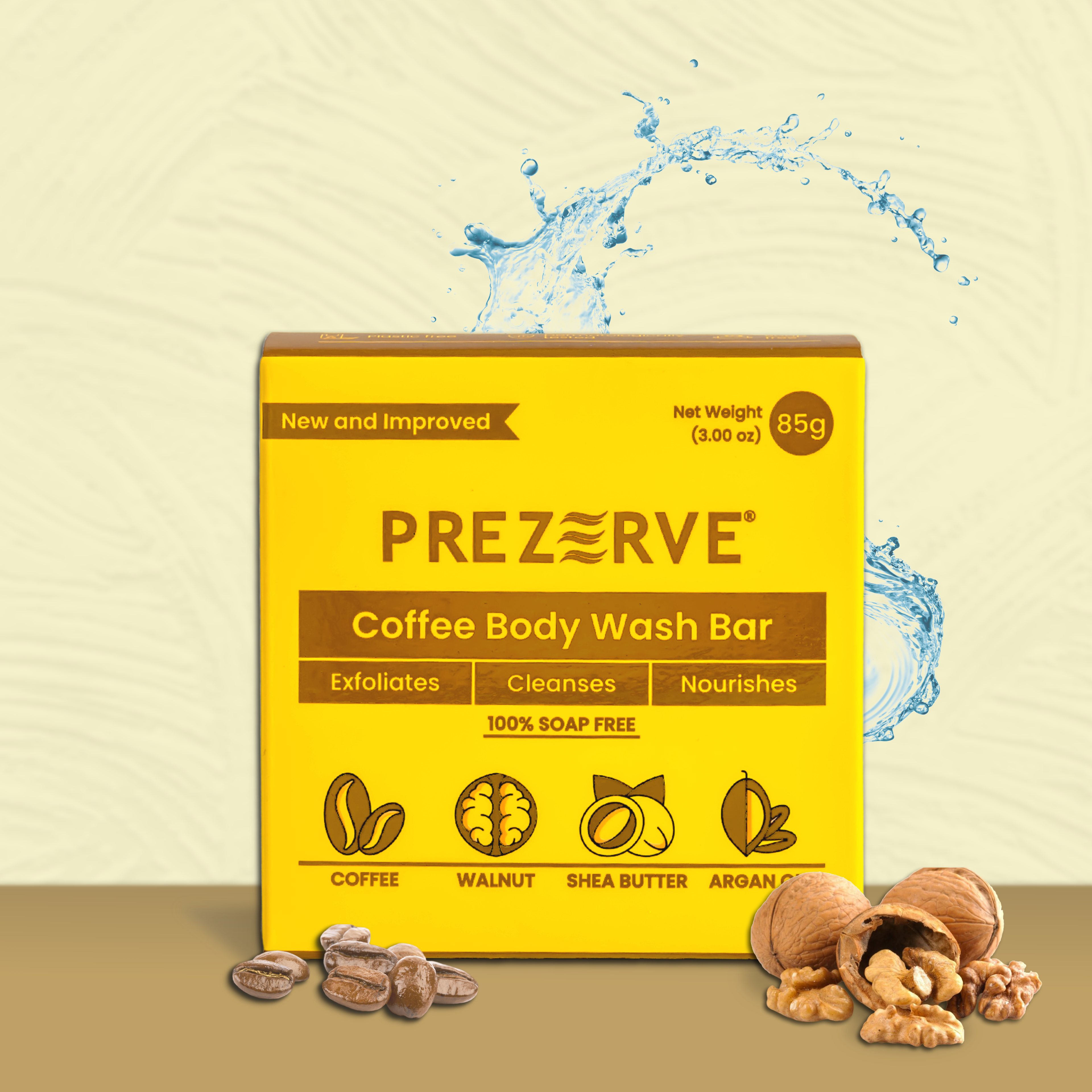 Prezerve Body Wash Bar with Coffee & Walnut - Exfoliates and Nourishes