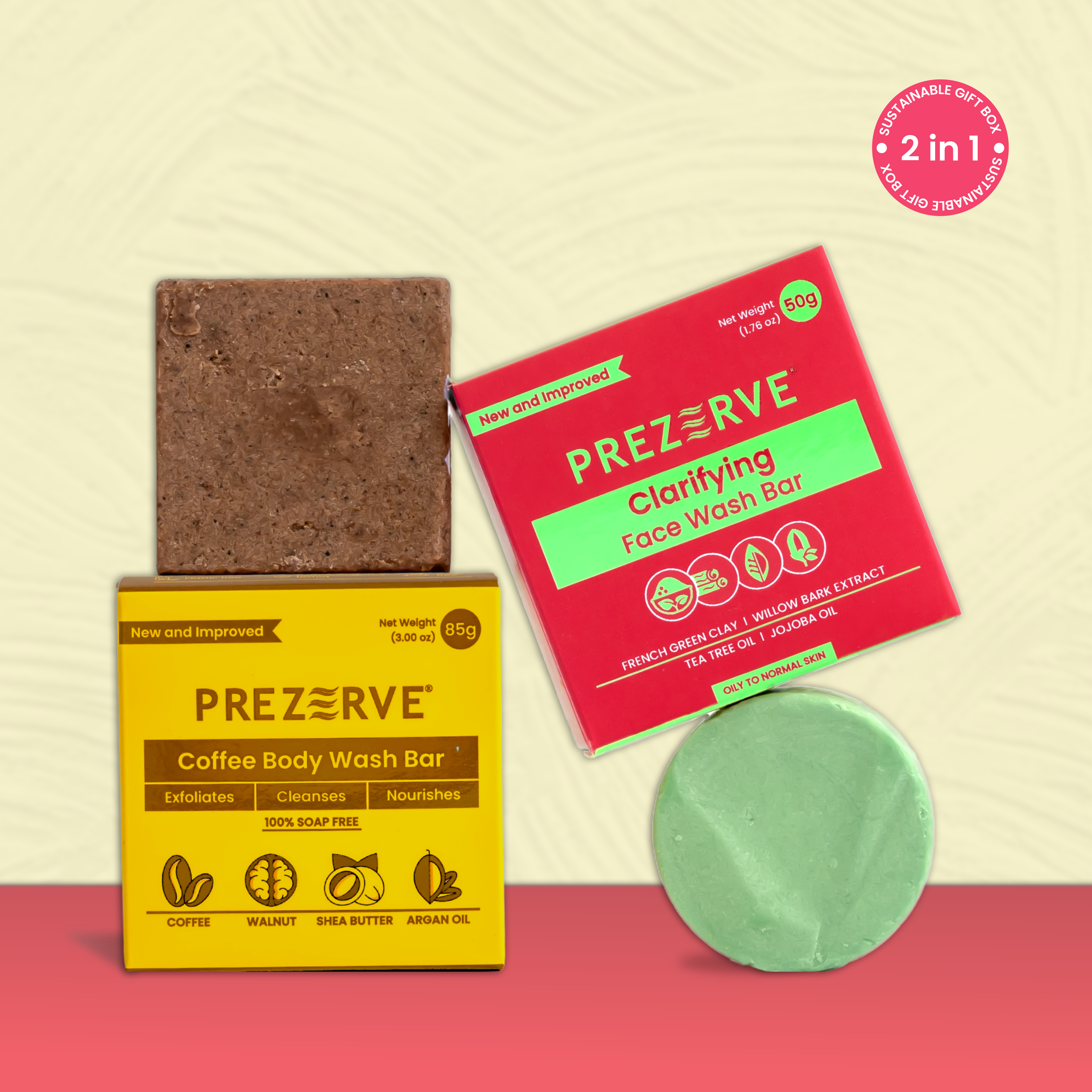 Prezerve Oily to Normal Skin Face & Coffee Body Wash Bars  (Pack of 2)