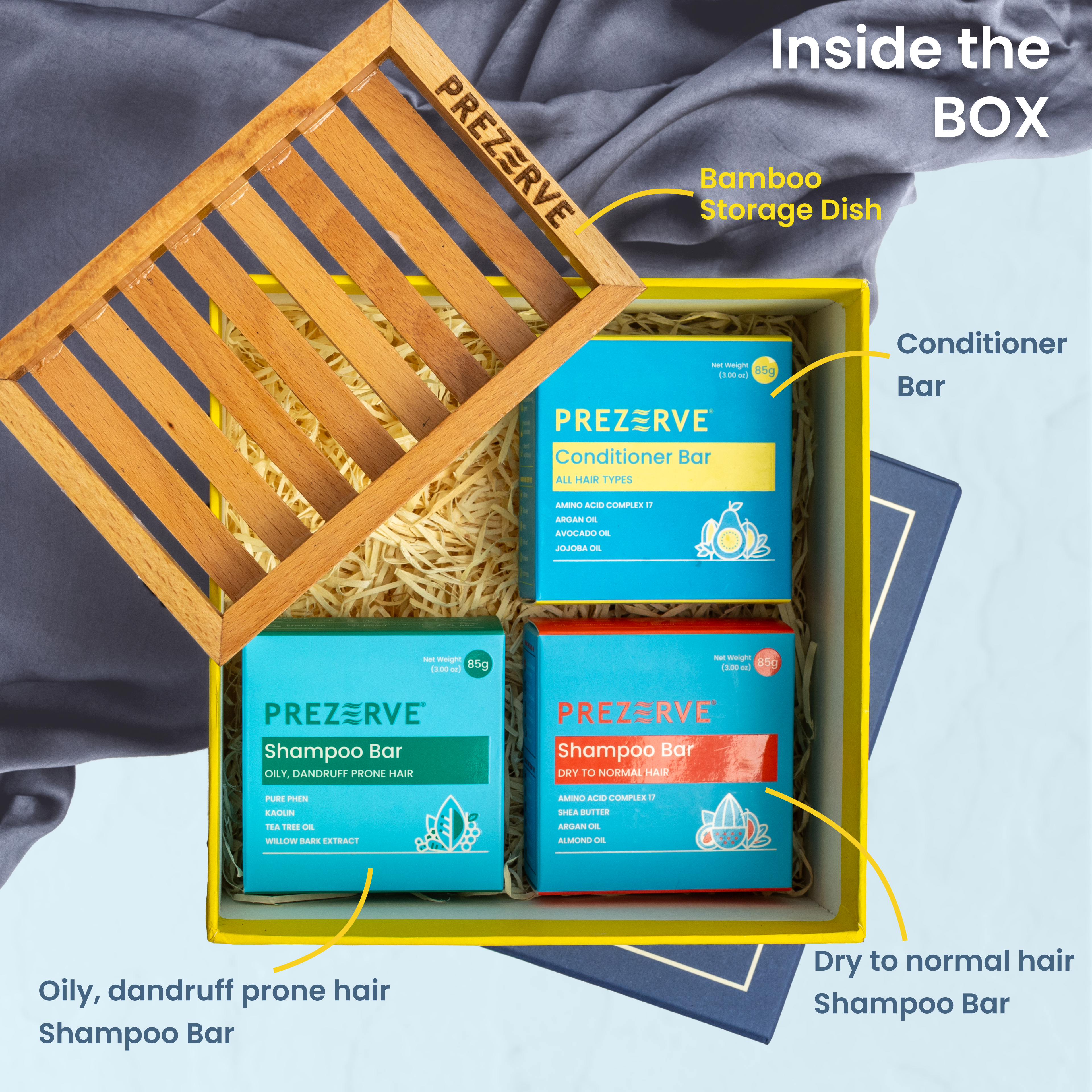 Prezerve Bestseller Gift Set with Shampoo, Conditioner and Bamboo Dish