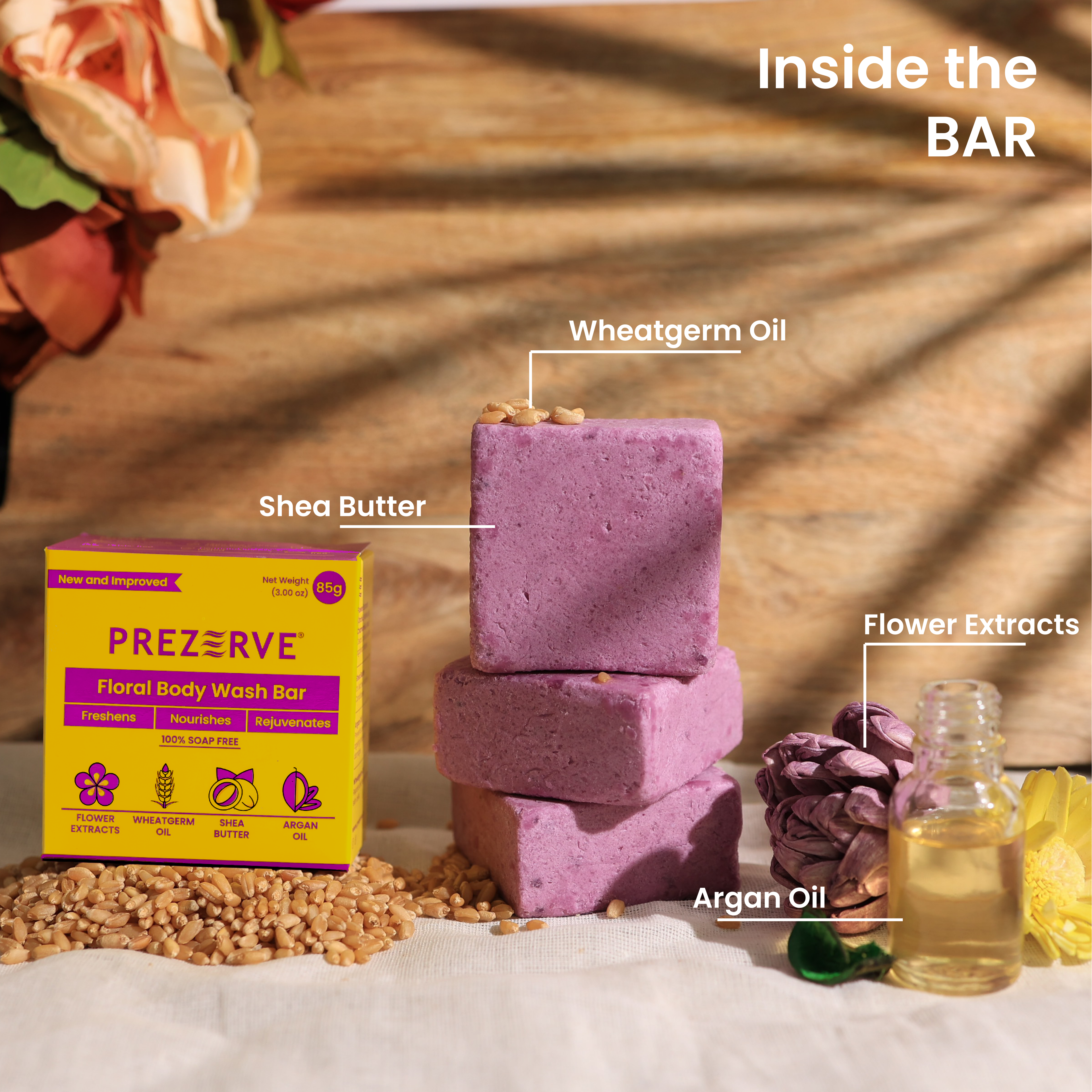 Prezerve Deep Hydration Body Wash Bar with Flower Extracts (Pack of 2)