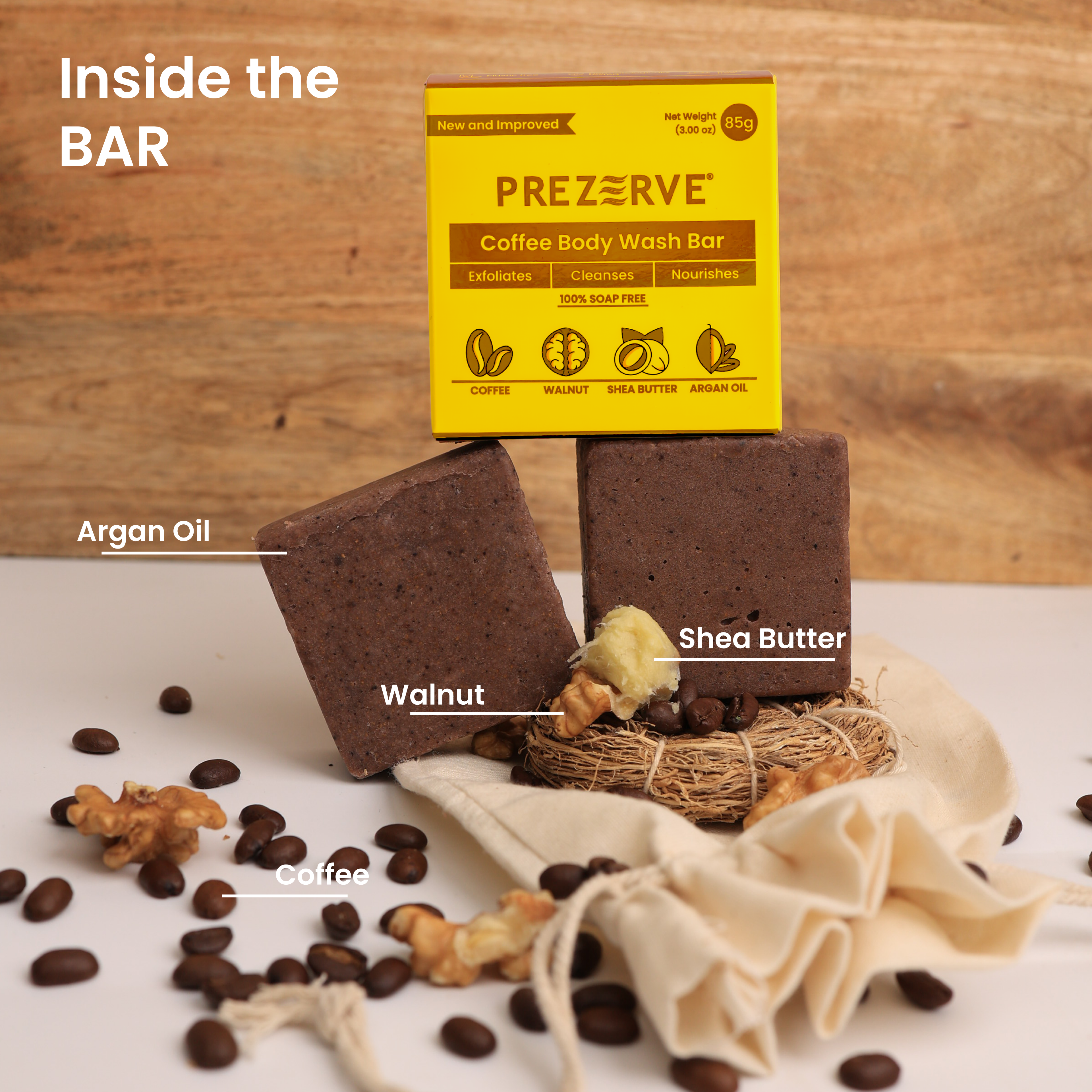 Prezerve Exfoliating Body Wash Bars with Coffee and Walnut (Pack of 2)