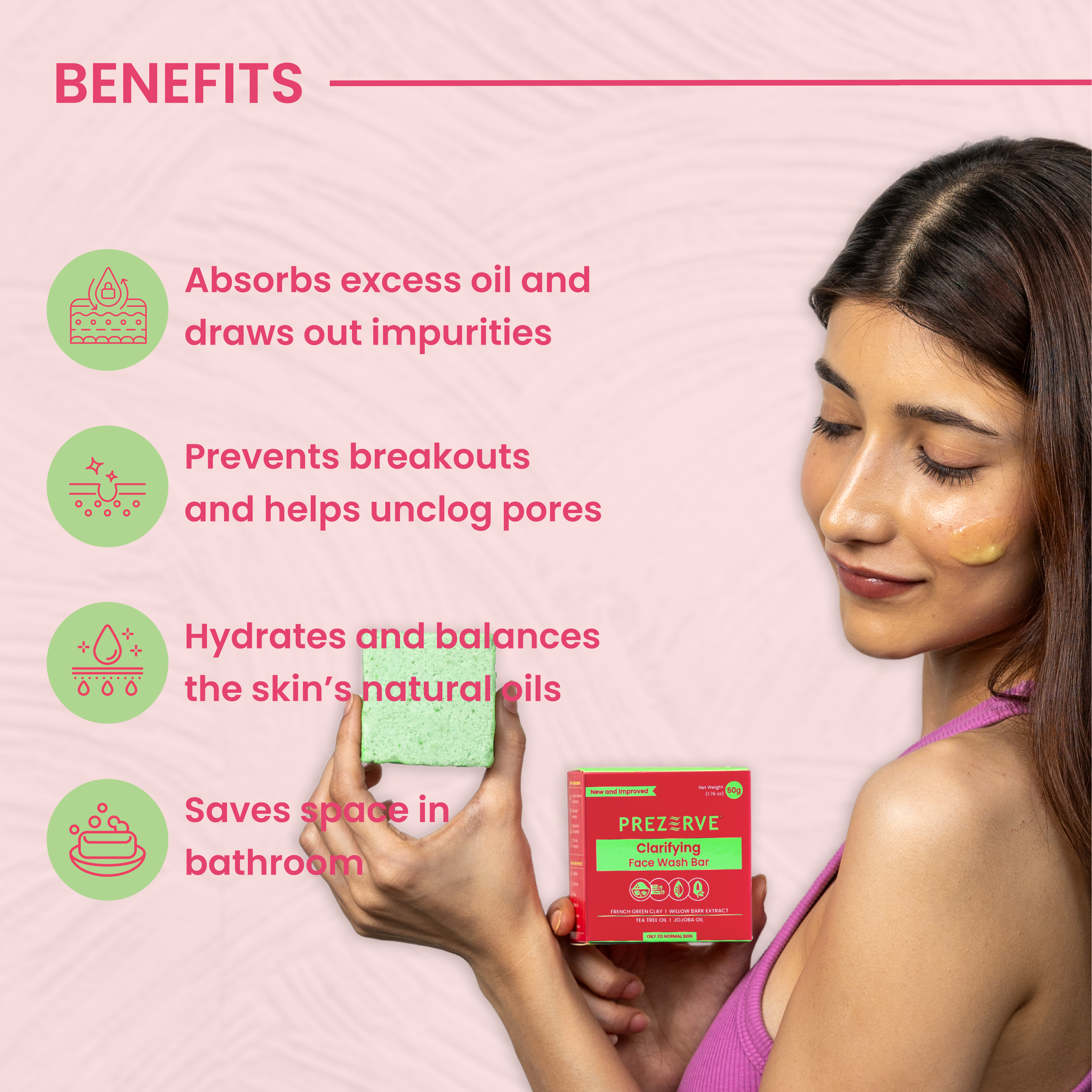 Prezerve Clarifying Face Wash Bar for Oily Skin-Gentle and pH Balanced