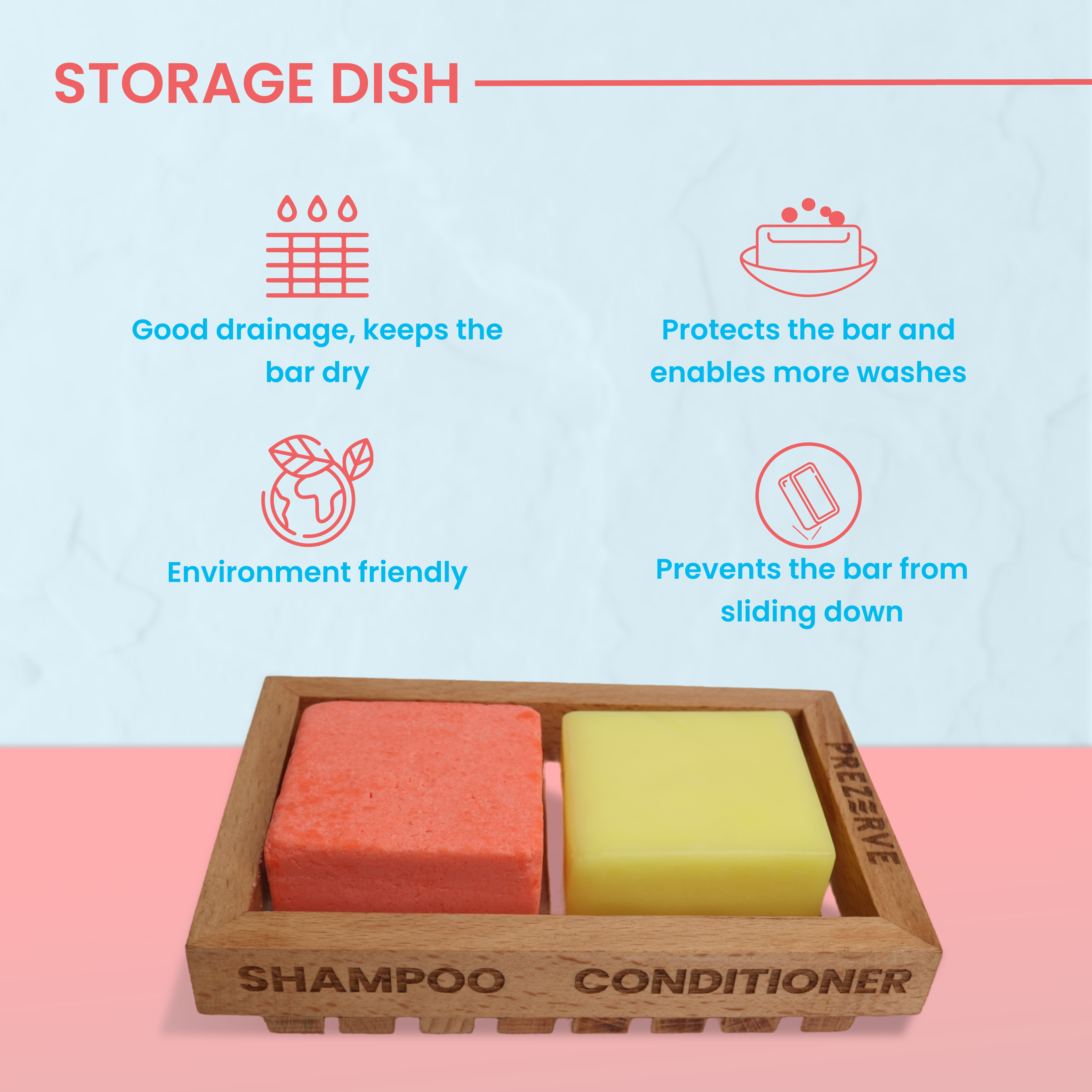 Prezerve Hydrating Shampoo Bar for Dry Hair and Bamboo Soap Dish Combo