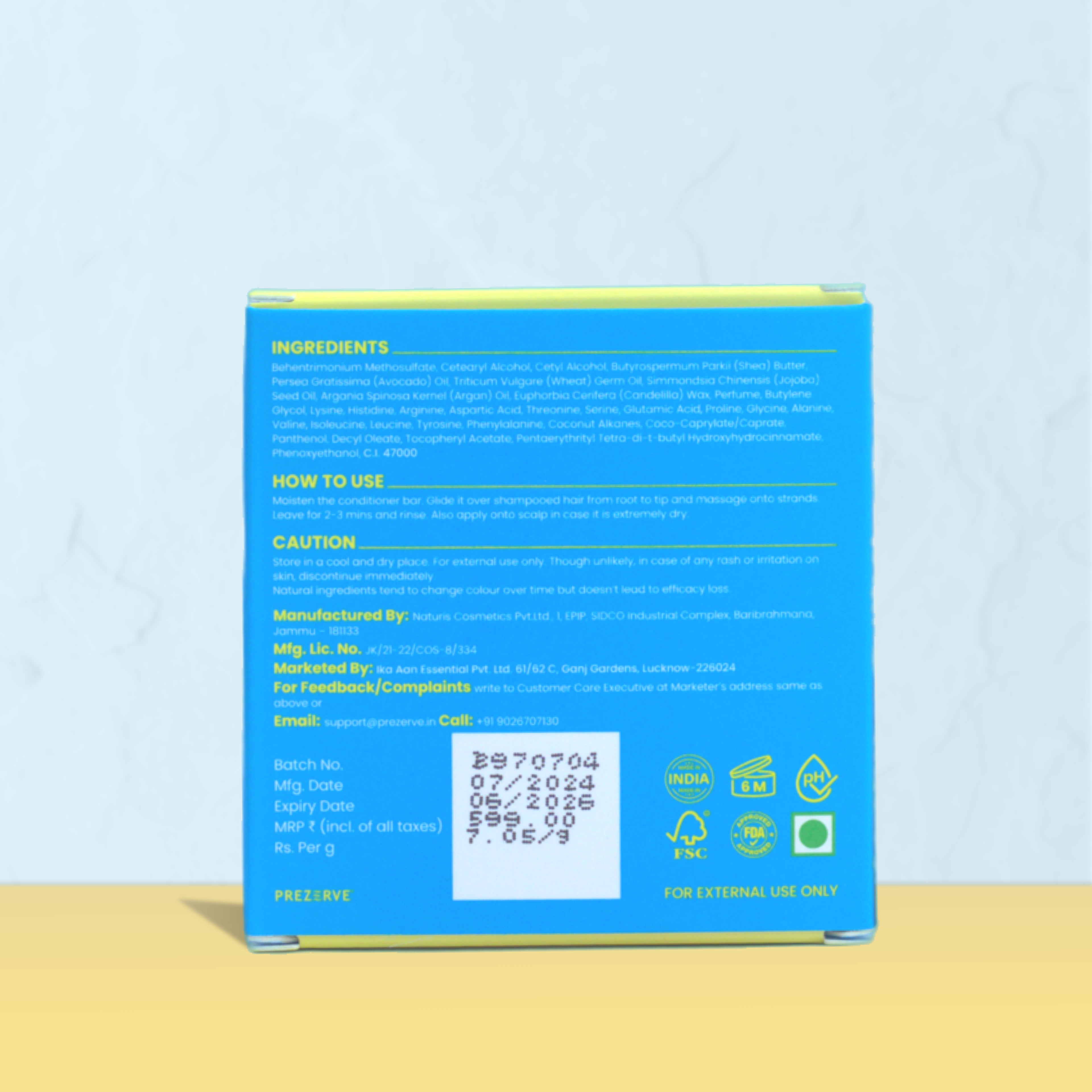 Prezerve Bestselling Conditioner Bar with Hair Proteins and Argan Oil