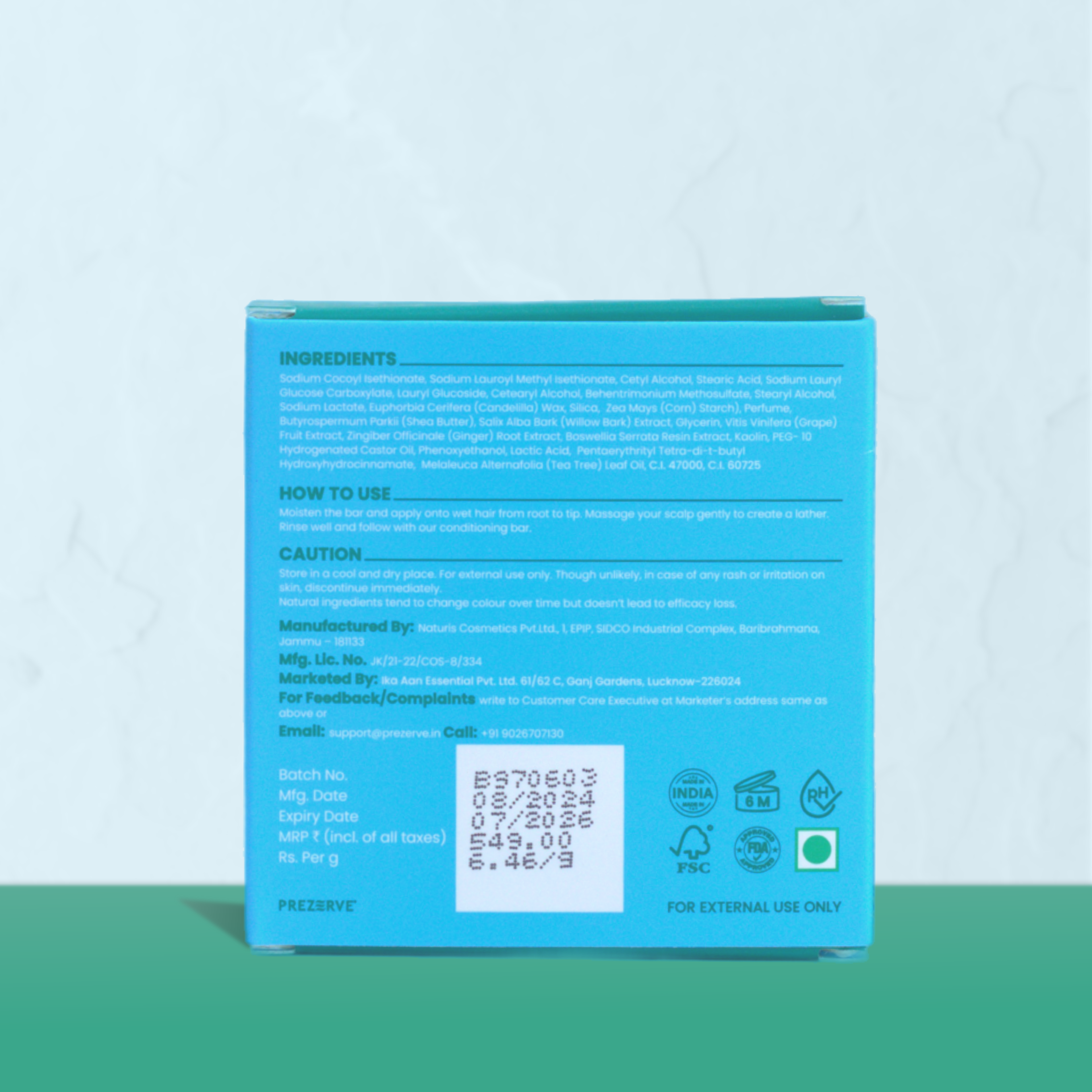 Prezerve Natural Clarifying Shampoo Bar for Oily & Dandruff Prone Hair