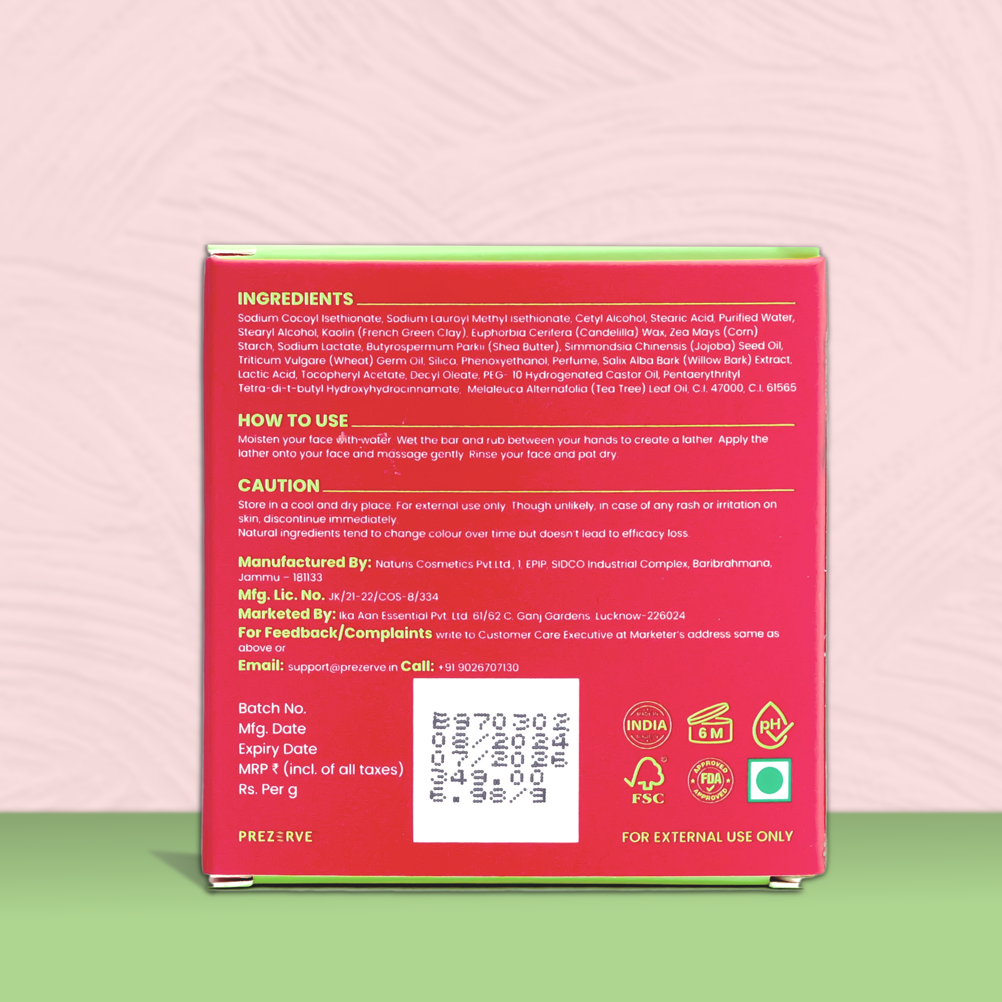 Prezerve Clarifying Face Wash Bar for Oily Skin-Gentle and pH Balanced