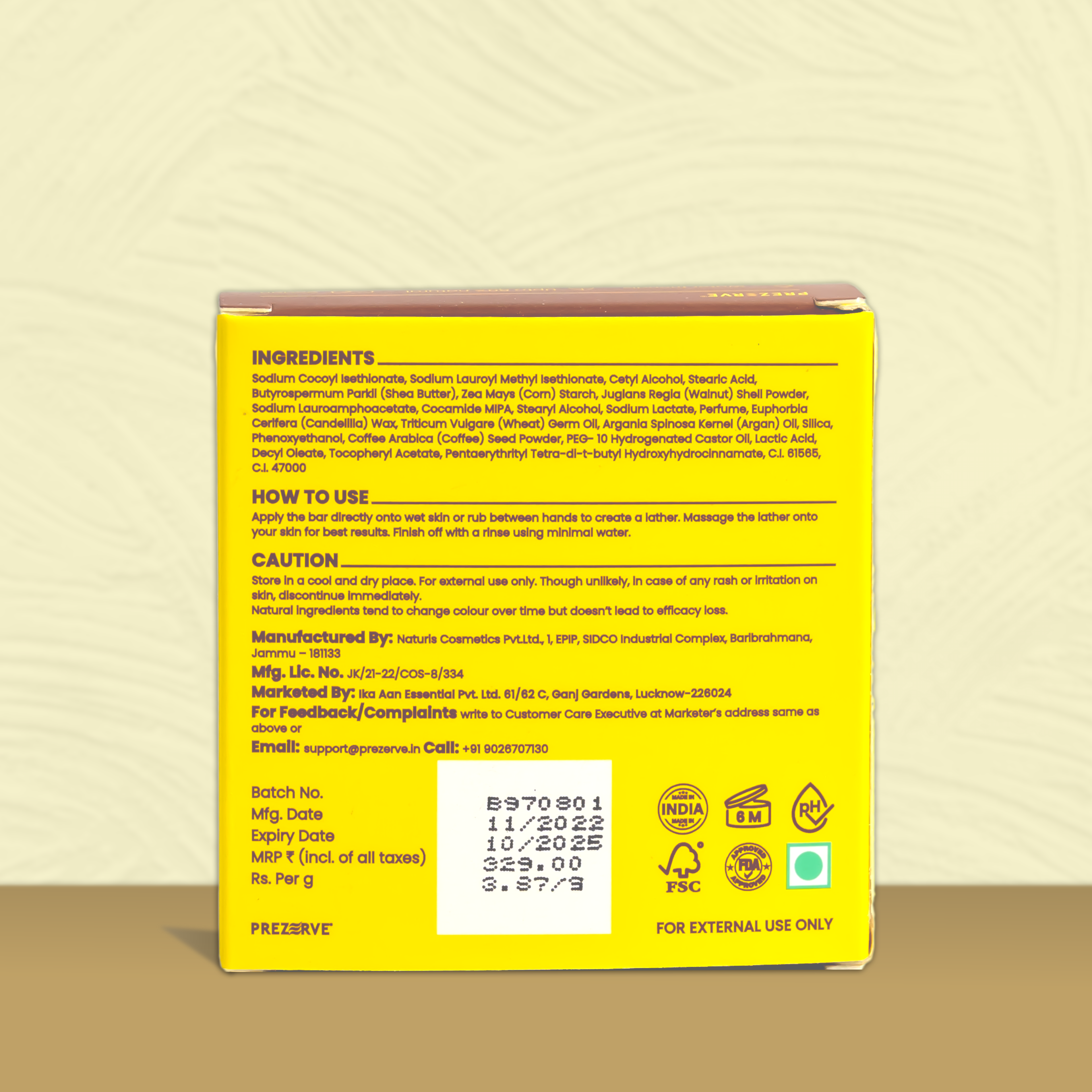 Prezerve Body Wash Bar with Coffee & Walnut - Exfoliates and Nourishes